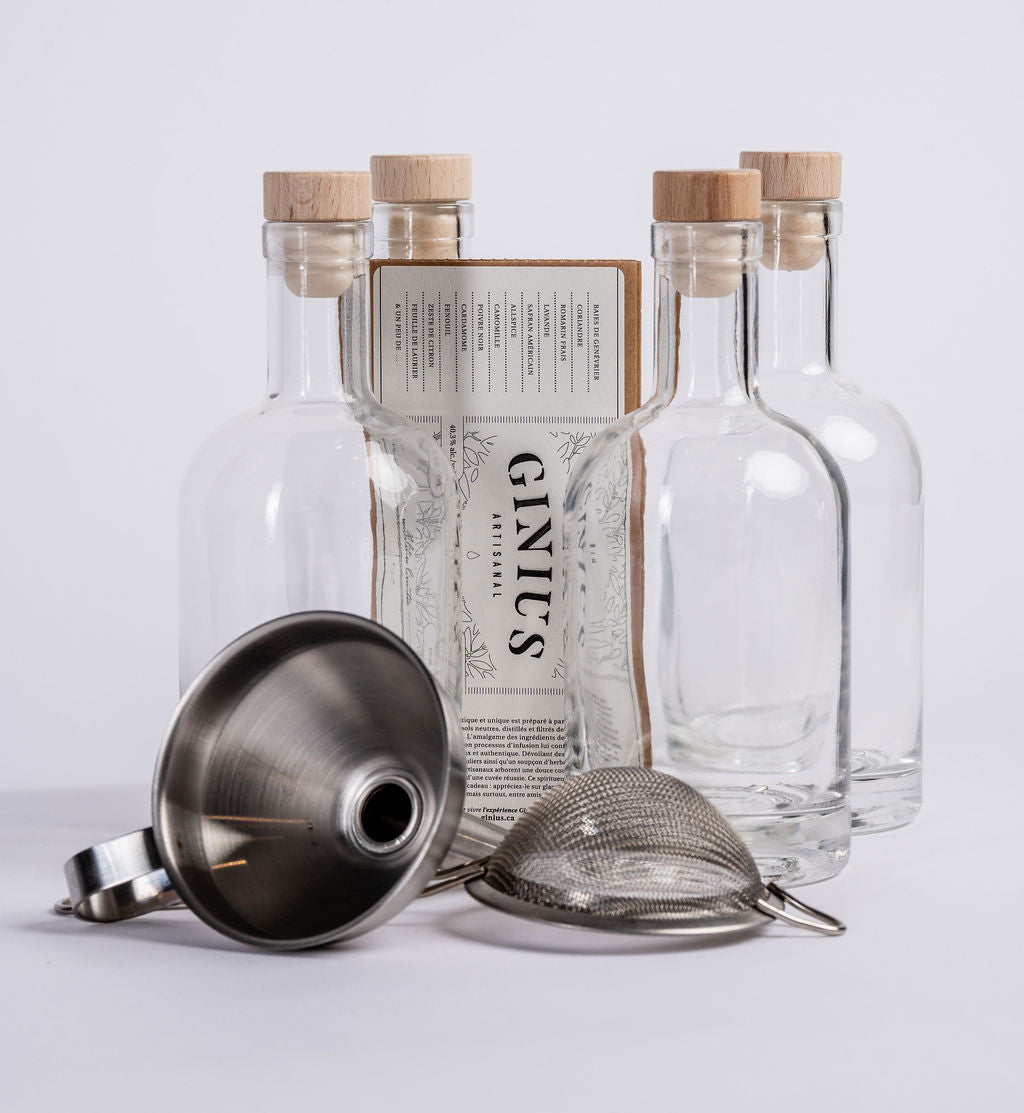 4 Bouteilles, Kit Filtration & Étiquettes Ginius